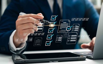 Digital checklist and workflow validation on tablet, representing structured processes and compliance.